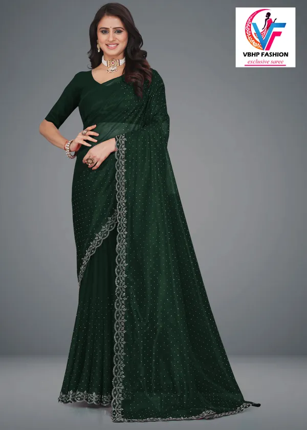 Dark_Green_Embellished_Bollywood_Net_Saree_For_Women