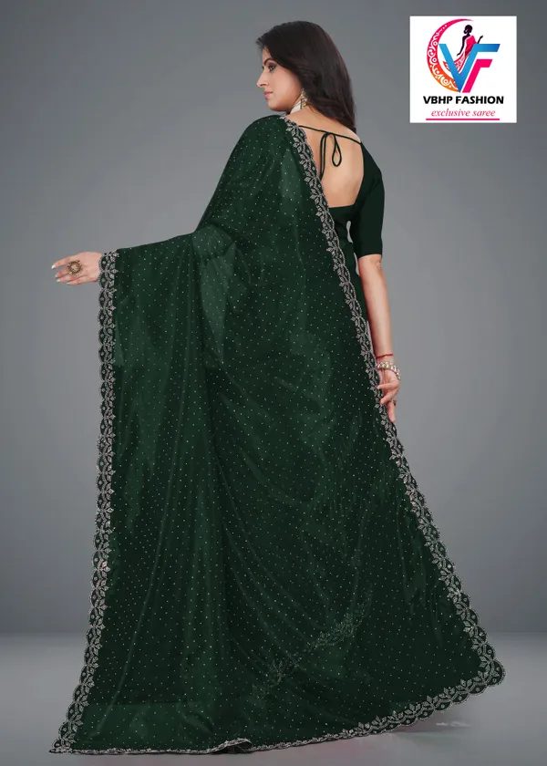 Dark_Green_Embellished_Bollywood_Net_Saree_For_Women