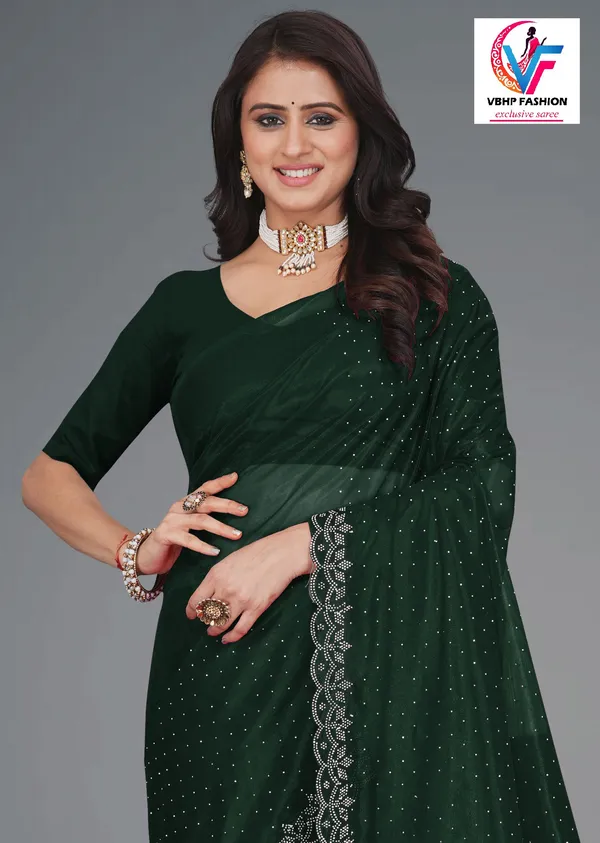 Dark_Green_Embellished_Bollywood_Net_Saree_For_Women
