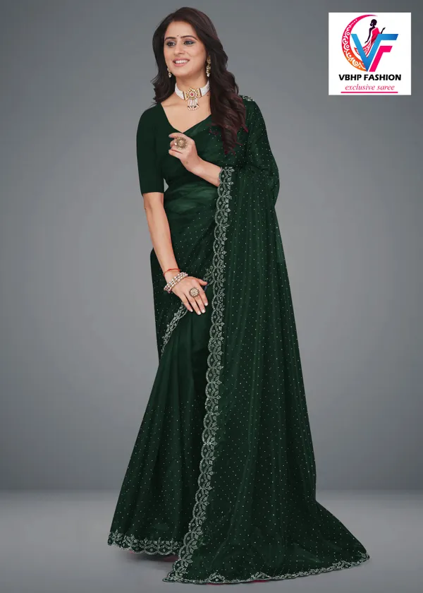 Dark_Green_Embellished_Bollywood_Net_Saree_For_Women