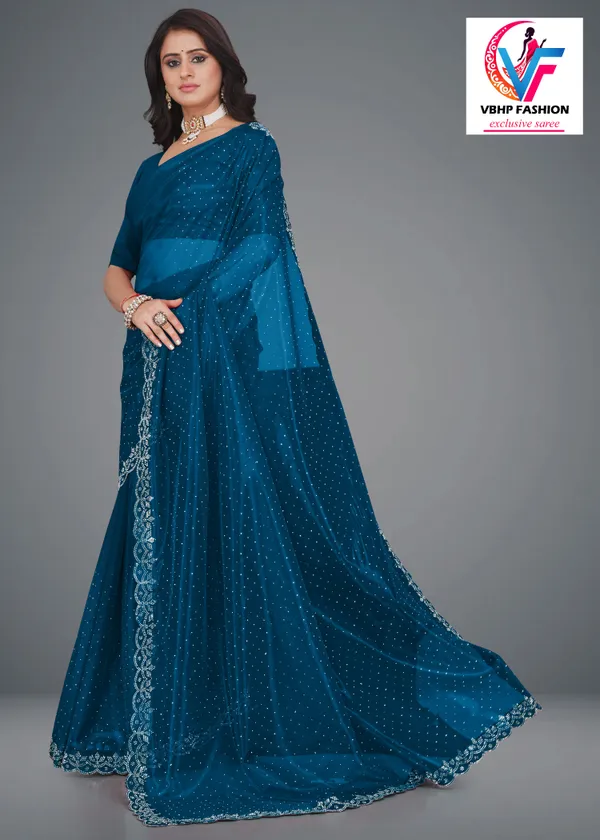 Dark_Blue_Embellished_Bollywood_Net_Saree_For_Women