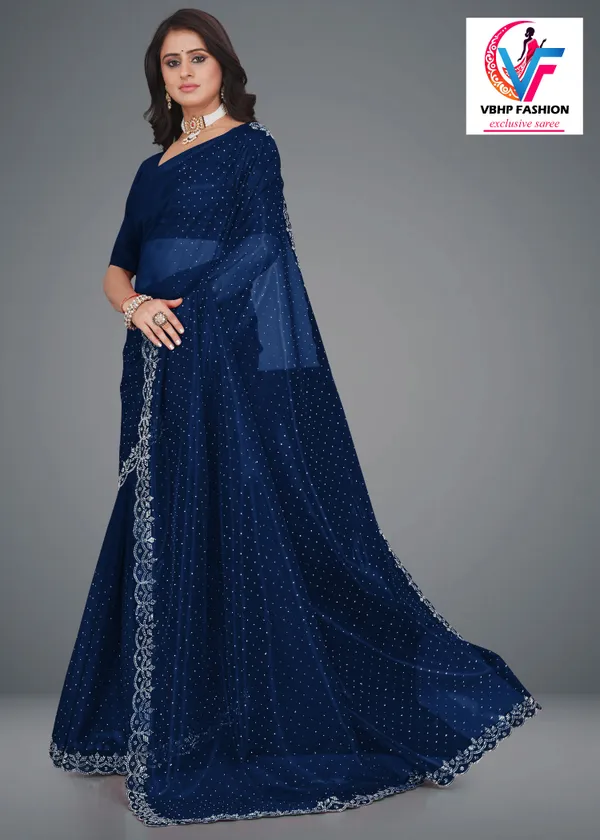 Dark_Blue_Embellished_Bollywood_Net_Saree_For_Women