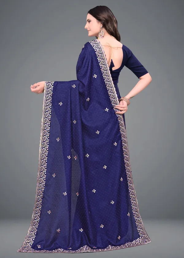 Blue_Embroidered_Woven_Bollywood_Art_Silk_Saree_For_Women