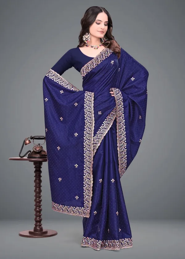 Blue_Embroidered_Woven_Bollywood_Art_Silk_Saree_For_Women