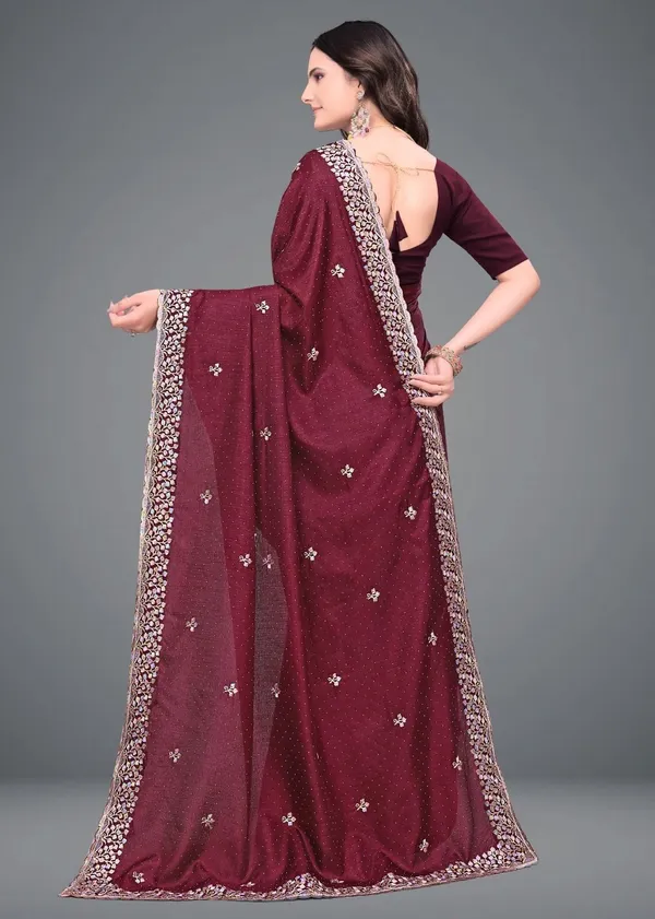 Maroon_Embroidered_Woven_Bollywood_Art_Silk_Saree_For_Women