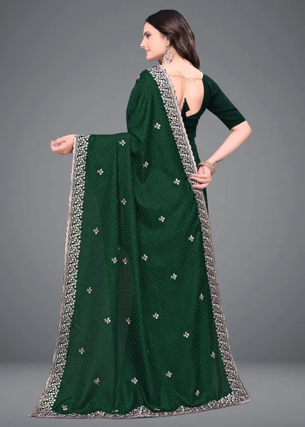 Dark_Green_Embroidered_Woven_Bollywood_Art_Silk_Saree_For_Women