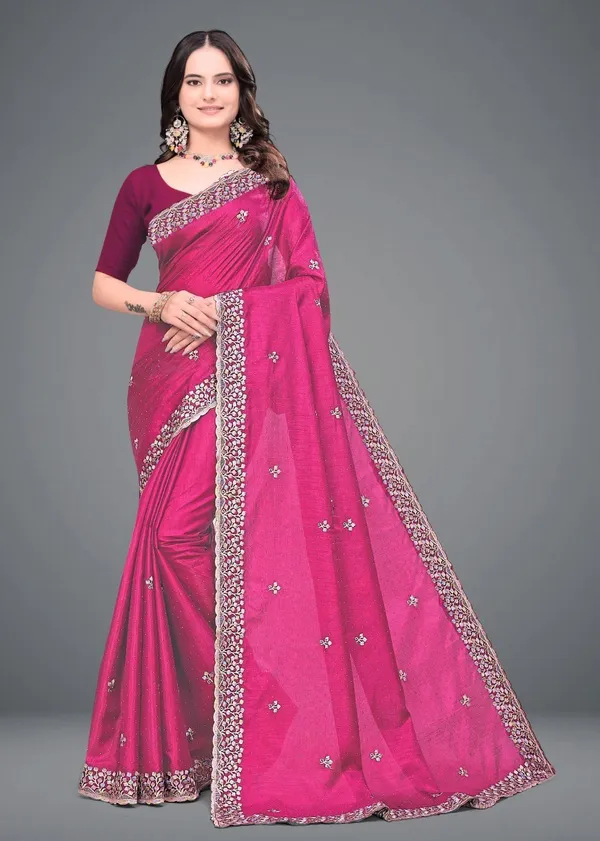 Pink_Embroidered_Woven_Bollywood_Art_Silk_Saree_For_Women