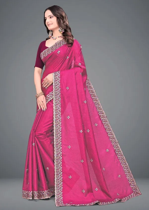 Pink_Embroidered_Woven_Bollywood_Art_Silk_Saree_For_Women
