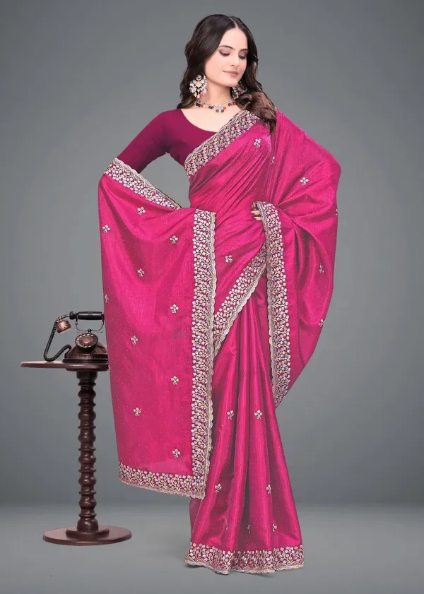 Pink_Embroidered_Woven_Bollywood_Art_Silk_Saree_For_Women