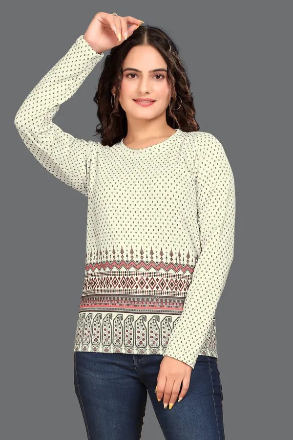 Multicolor_Cotton_Blend_Printed_Round_Neck_T-Shirt_For_Women