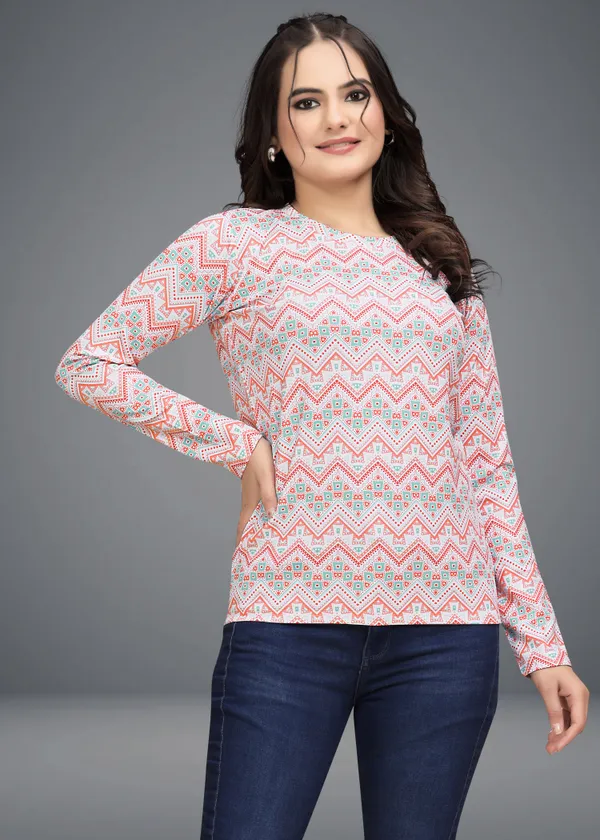Multicolor_Cotton_Blend_Printed_Round_Neck_T-Shirt_For_Women