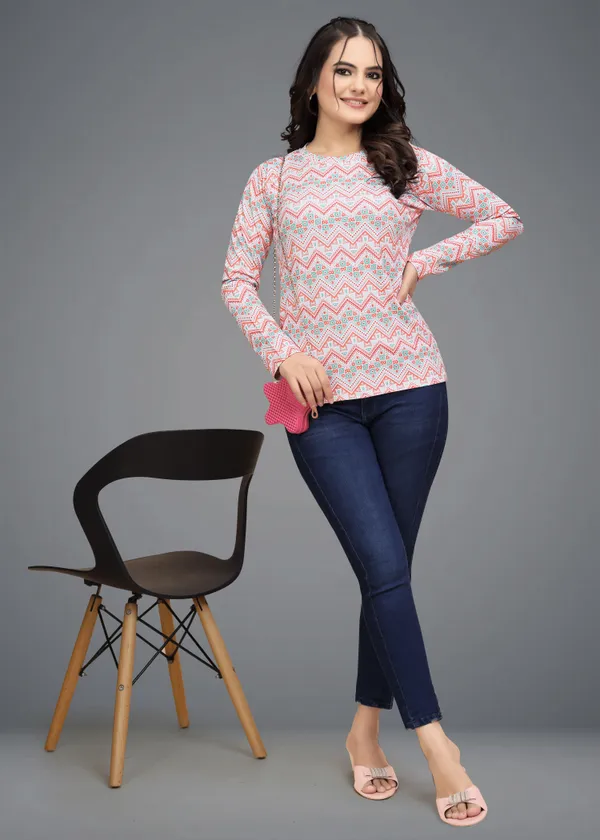 Multicolor_Cotton_Blend_Printed_Round_Neck_T-Shirt_For_Women