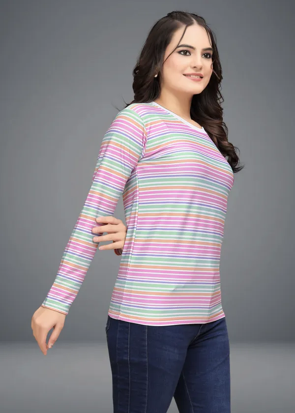 Multicolor_Cotton_Blend_Printed_Round_Neck_T-Shirt_For_Women