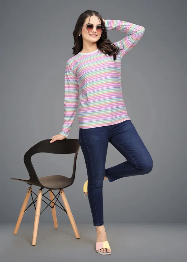 Multicolor_Cotton_Blend_Printed_Round_Neck_T-Shirt_For_Women