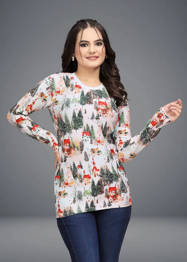 Multicolor_Cotton_Blend_Printed_Round_Neck_T-Shirt_For_Women