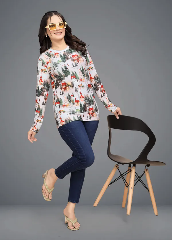 Multicolor_Cotton_Blend_Printed_Round_Neck_T-Shirt_For_Women