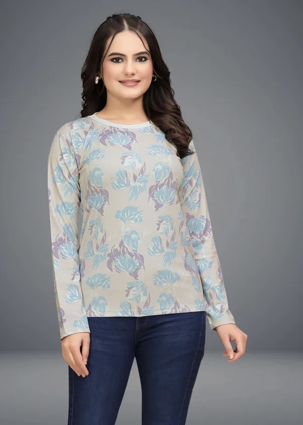 Multicolor_Cotton_Blend_Printed_Round_Neck_T-Shirt_For_Women