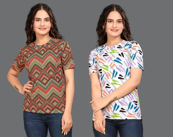 Multicolor_Cotton_Blend_Printed_Round_Neck_T-Shirt_For_Women