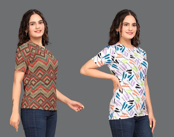Multicolor_Cotton_Blend_Printed_Round_Neck_T-Shirt_For_Women