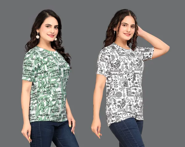 Multicolor_Cotton_Blend_Printed_Round_Neck_T-Shirt_For_Women