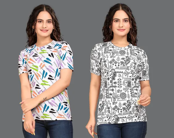 Multicolor_Cotton_Blend_Printed_Round_Neck_T-Shirt_For_Women