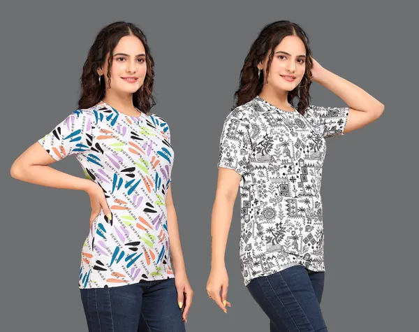 Multicolor_Cotton_Blend_Printed_Round_Neck_T-Shirt_For_Women