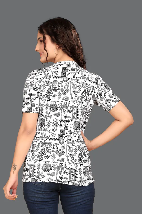 White_Cotton_Blend_Printed_Round_Neck_T-Shirt_For_Women