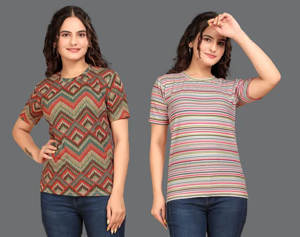 Multicolor_Cotton_Blend_Printed_Round_Neck_T-Shirt_For_Women