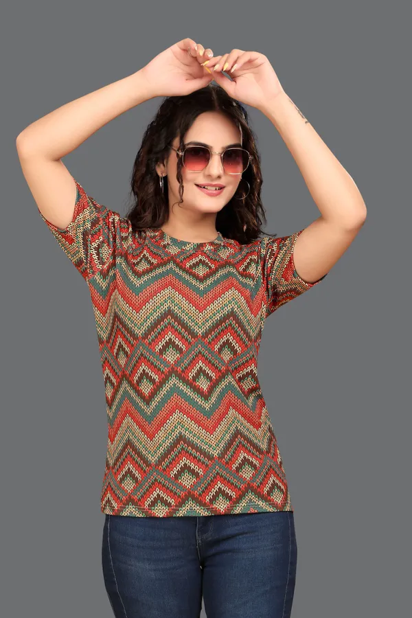 Multicolor_Cotton_Blend_Printed_Round_Neck_T-Shirt_For_Women