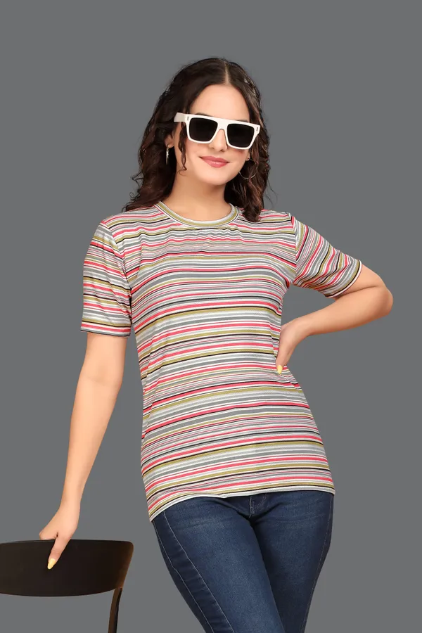 Multicolor_Cotton_Blend_Printed_Round_Neck_T-Shirt_For_Women