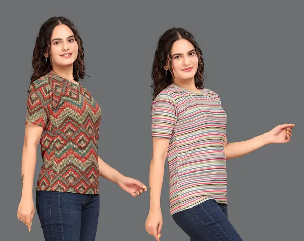 Multicolor_Cotton_Blend_Printed_Round_Neck_T-Shirt_For_Women