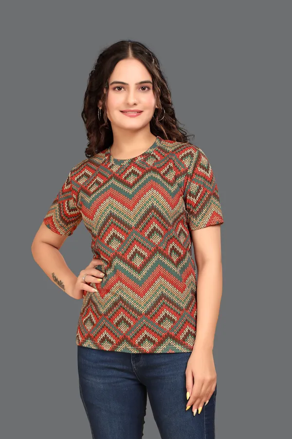 Multicolor_Cotton_Blend_Printed_Round_Neck_T-Shirt_For_Women