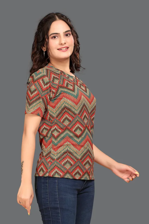 Multicolor_Cotton_Blend_Printed_Round_Neck_T-Shirt_For_Women