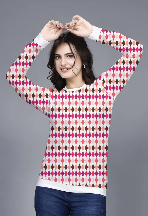 Multicolor_Cotton_Blend_Printed_Round_Neck_T-Shirt_For_Women