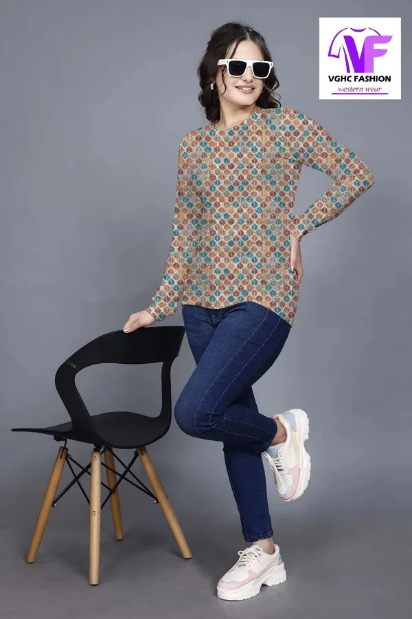 Multicolor_Cotton_Blend_Printed_Round_Neck_T-Shirt_For_Women