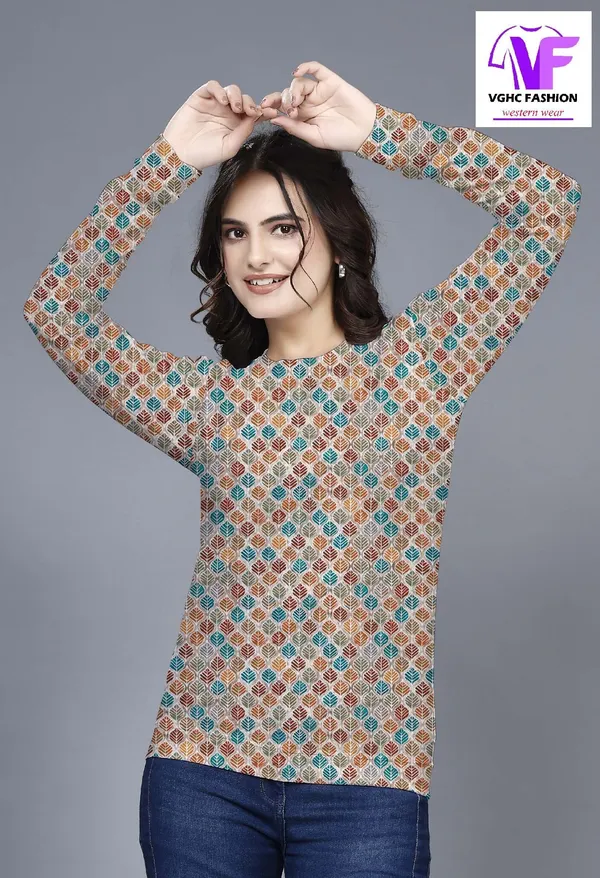 Multicolor_Cotton_Blend_Printed_Round_Neck_T-Shirt_For_Women