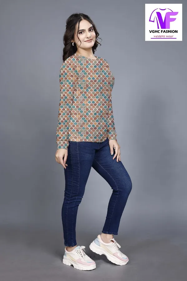 Multicolor_Cotton_Blend_Printed_Round_Neck_T-Shirt_For_Women