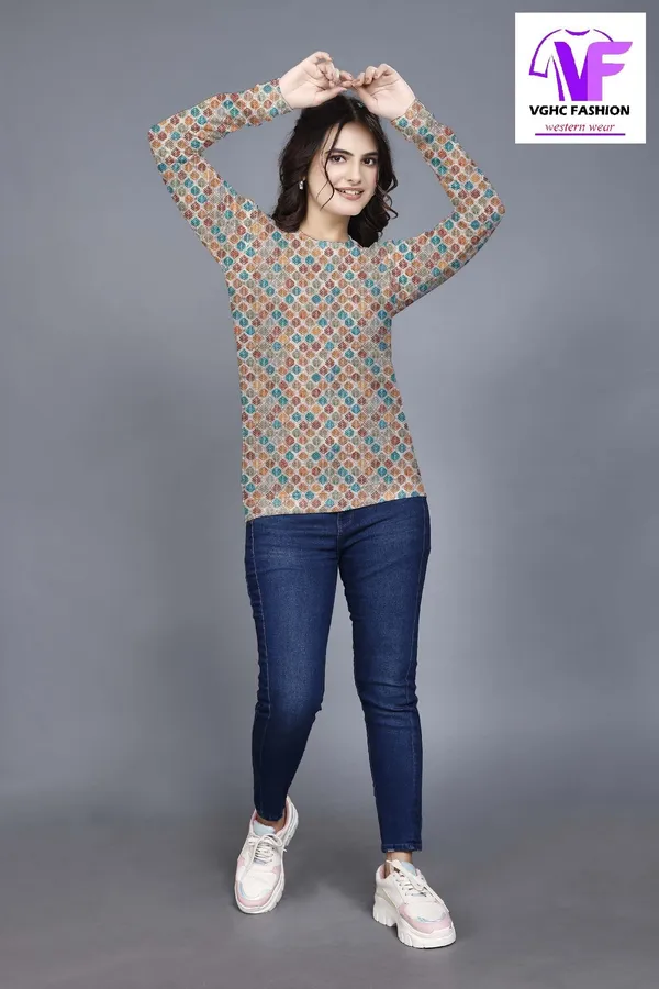Multicolor_Cotton_Blend_Printed_Round_Neck_T-Shirt_For_Women