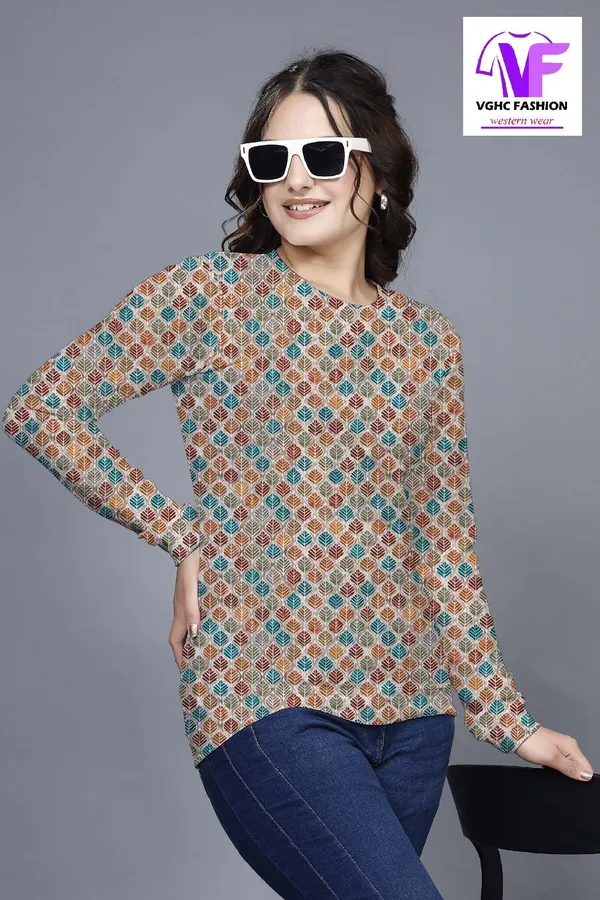 Multicolor_Cotton_Blend_Printed_Round_Neck_T-Shirt_For_Women