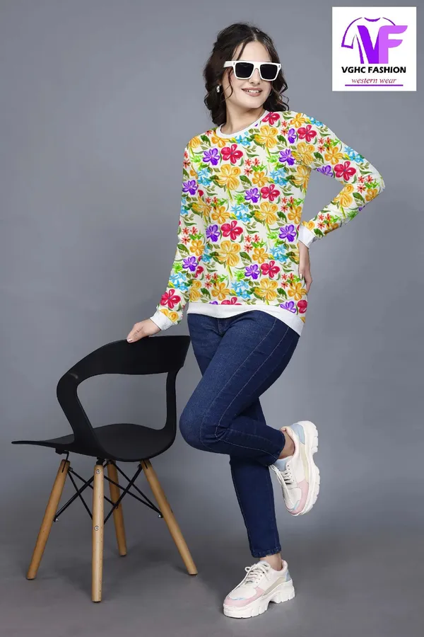 Multicolor_Cotton_Blend_Printed_Round_Neck_T-Shirt_For_Women