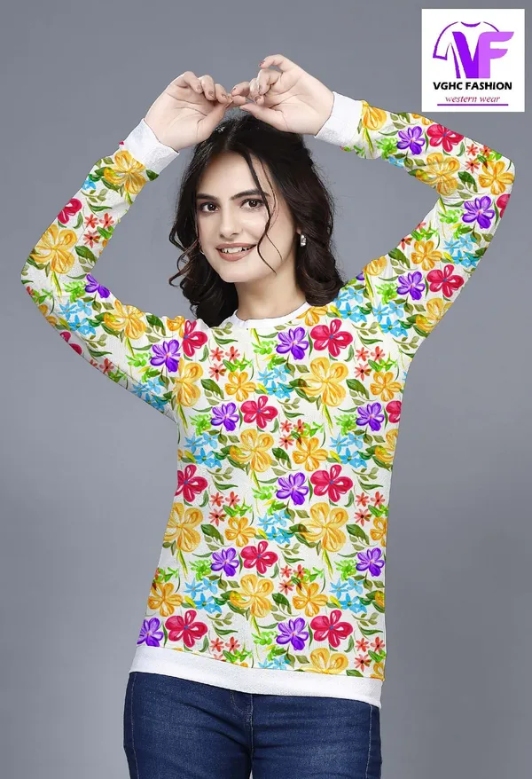 Multicolor_Cotton_Blend_Printed_Round_Neck_T-Shirt_For_Women