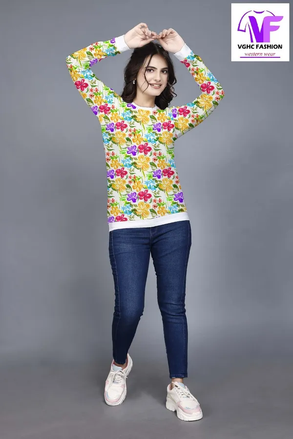 Multicolor_Cotton_Blend_Printed_Round_Neck_T-Shirt_For_Women