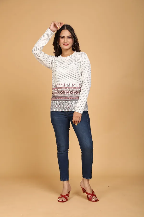 Multicolor_Cotton_Blend_Printed_Round_Neck_T-Shirt_For_Women