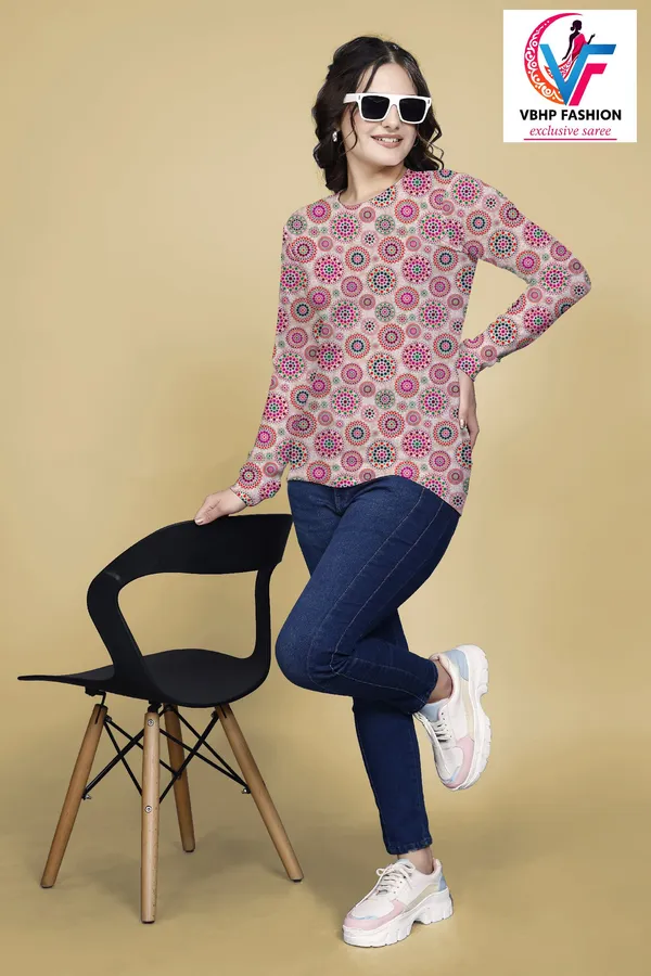 Multicolor_Cotton_Blend_Printed_Round_Neck_T-Shirt_For_Women
