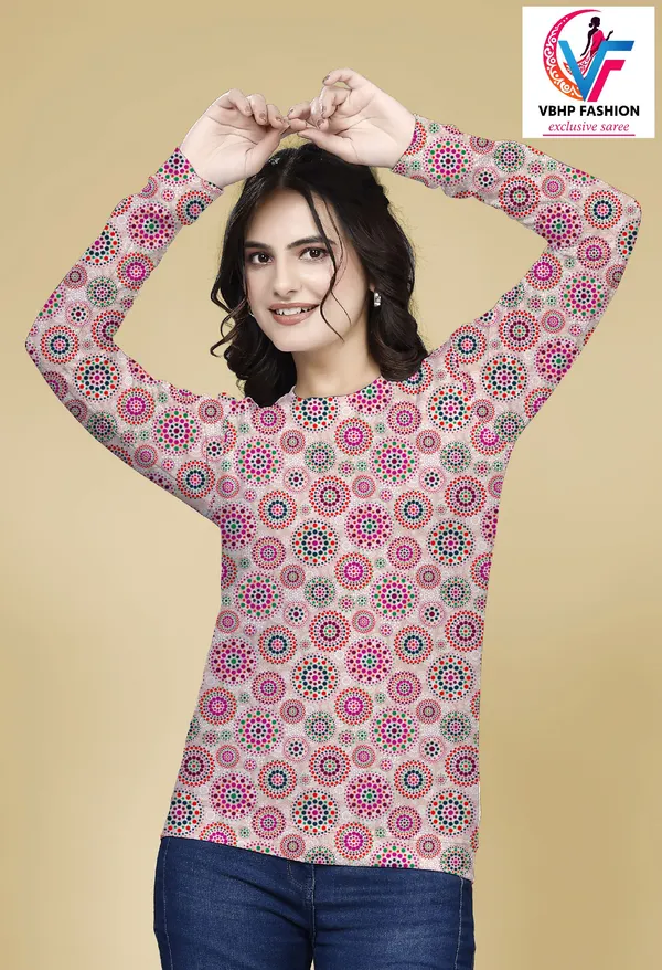 Multicolor_Cotton_Blend_Printed_Round_Neck_T-Shirt_For_Women
