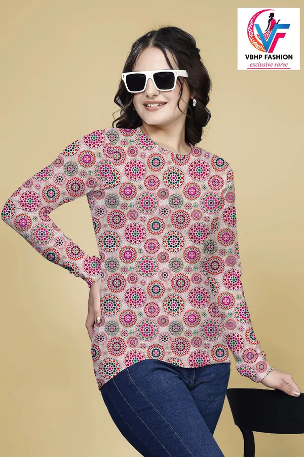 Multicolor_Cotton_Blend_Printed_Round_Neck_T-Shirt_For_Women