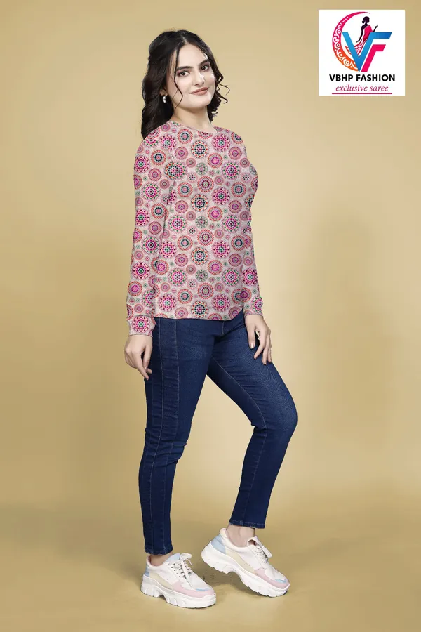Multicolor_Cotton_Blend_Printed_Round_Neck_T-Shirt_For_Women