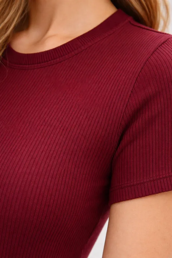 Maroon_Cotton_Blend_Self_Design_T-Shirt_For_Women
