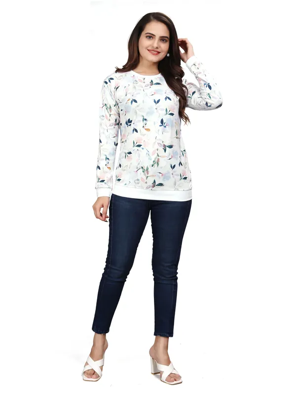 White_Cotton_Blend_Printed_T-Shirt_For_Women