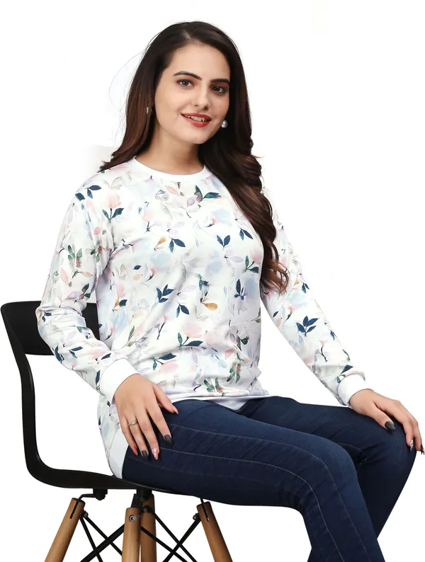 White_Cotton_Blend_Printed_T-Shirt_For_Women